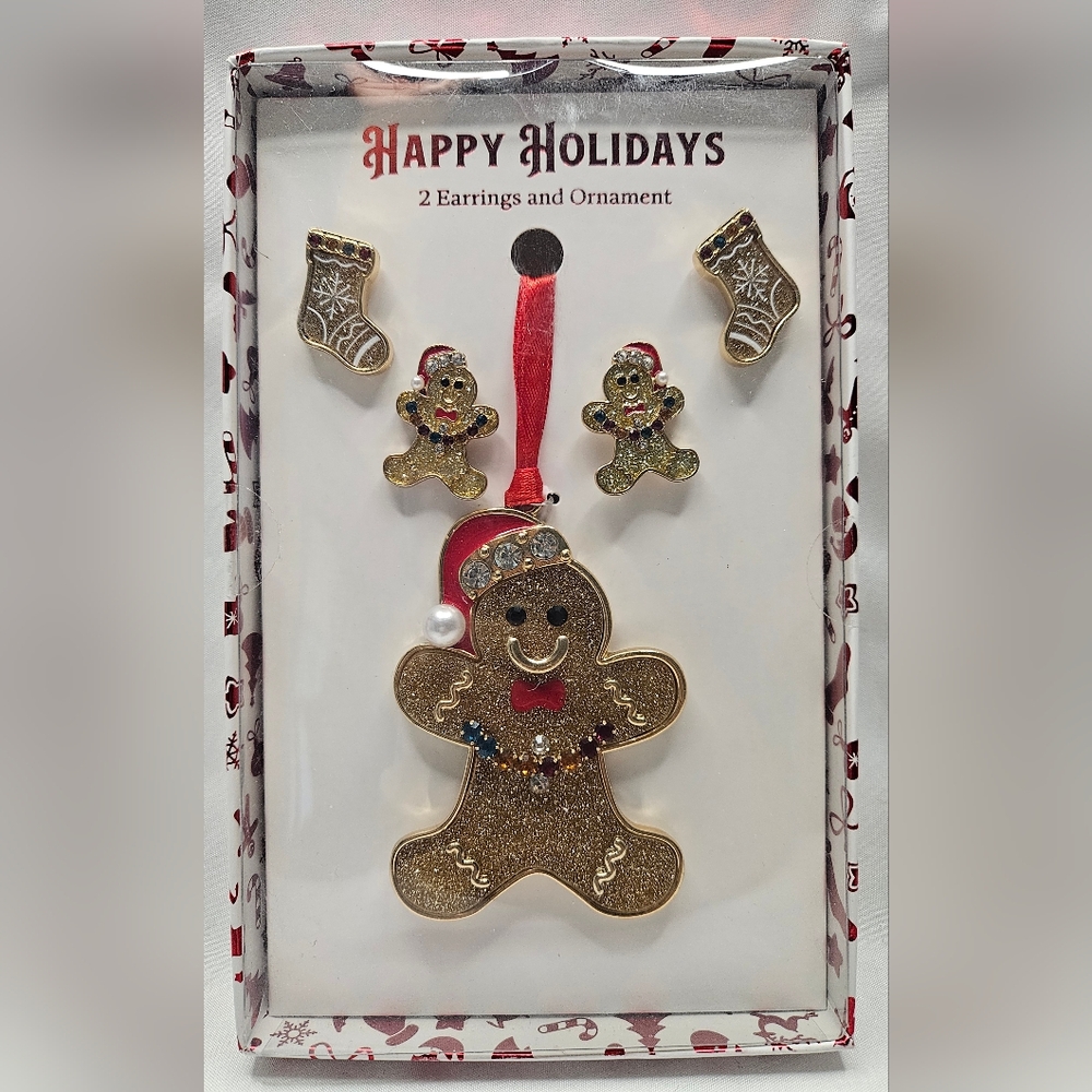 2 Earrings & Ornament Holiday Set NIB